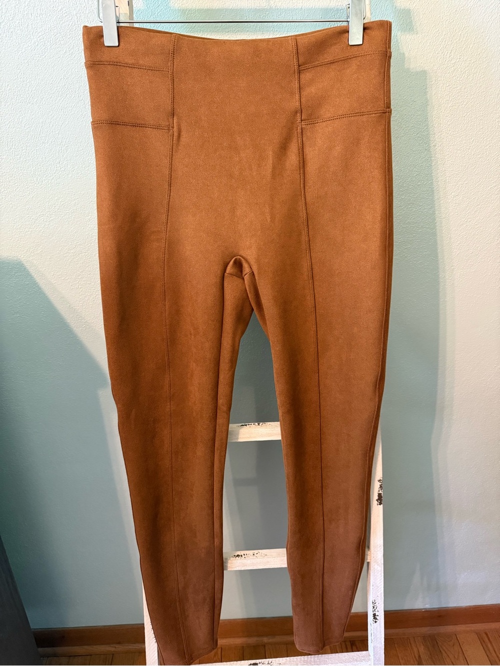 Spanx Faux Suede High Waisted Caramel  Leggings Size L Women